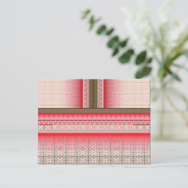 kor stygn mönster med röd bakgrund vykort (Stående Fram)