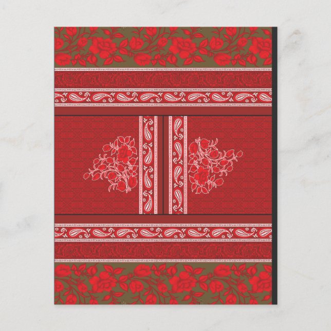 kor stygn mönster med röda blommor och vinstockar flygblad (Framsidan)