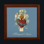 Kor Virgin Mary Immaculate Heart Religiösa Minnesask<br><div class="desc">Med en vacker anpassningsbar,  en designad traditionell katolsk bild av hjärtat av Immaculate och Sorrowful Virgin Mary överlagd på kor med blå glöm-mig-inga blommor.</div>