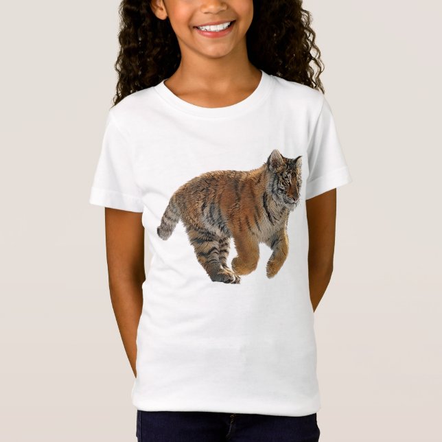 Köra Amur Tiger Unge Wildlife Art T-shirt (Framsida)