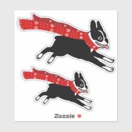Köra Boston Terrier med Winter Scarf Cute Hund Klistermärken