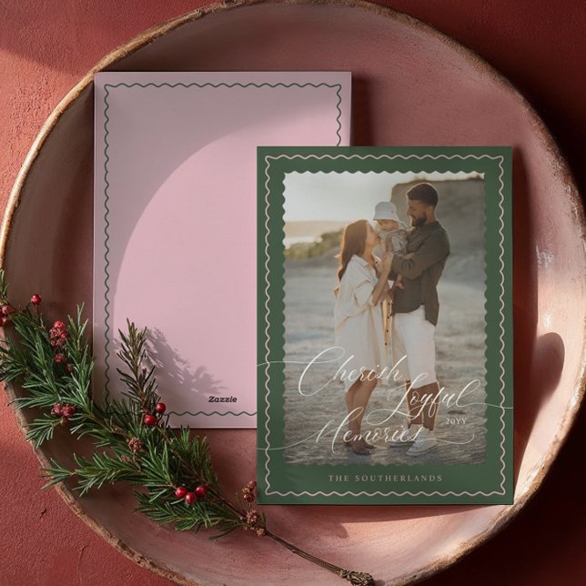 Köra Glatta minnen Vågigt Modern Minimal Photo Julkort (Cherish Joyful Memories Wavy Modern Minimal Photo Holiday Card)