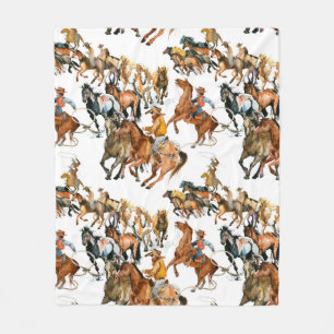 Köra hästar sömlös mönster. Amerikansk cowboy.  Fleecefilt