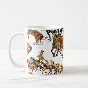 Köra hästar sömlös mönster. Amerikansk cowboy. Kaffemugg