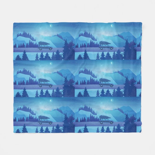 Köra längs vägen med julgran fleecefilt (Framsidan (Horisontell))