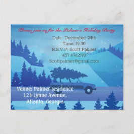 Köra längs vägen med julgran inbjudan vykort