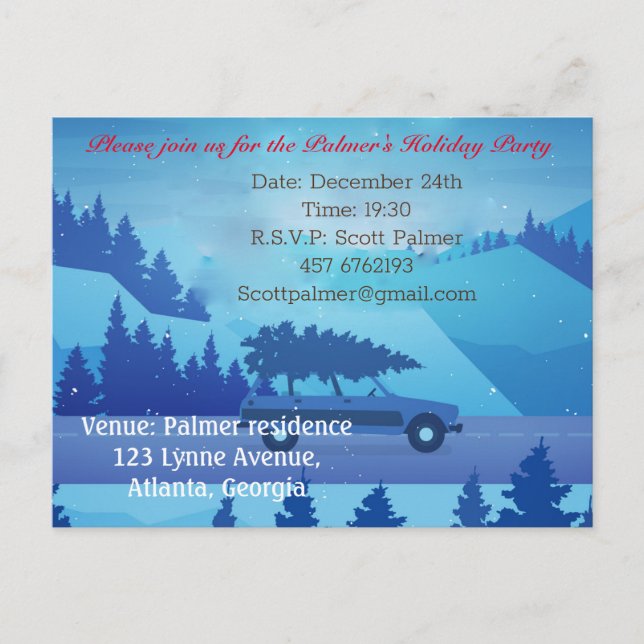 Köra längs vägen med julgran inbjudan vykort (Framsida)