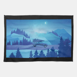 Köra längs vägen med julgran kökshandduk