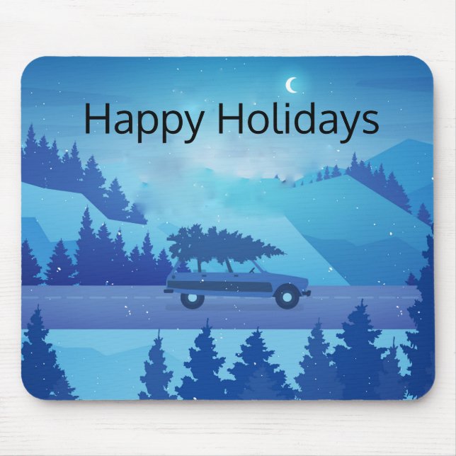 Köra längs vägen med julgran musmatta (Framsidan)