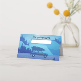 Köra längs vägen med julgran placeringskort