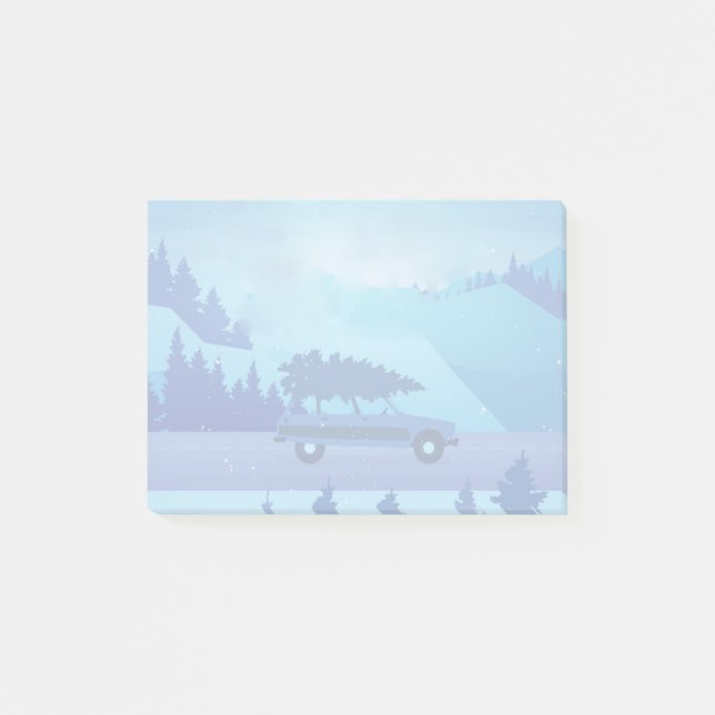 Köra längs vägen med julgran post-it block (Framsida)