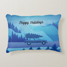 köra längs vägen med julgran prydnadskudde