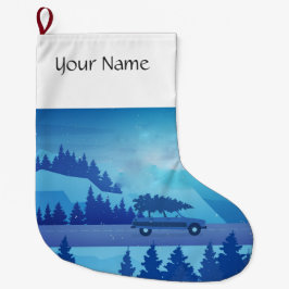 köra längs vägen med julgran stor julstrumpa