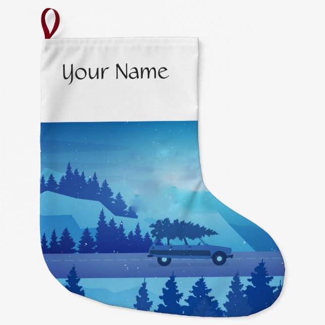 köra längs vägen med julgran stor julstrumpa (Framsidan)