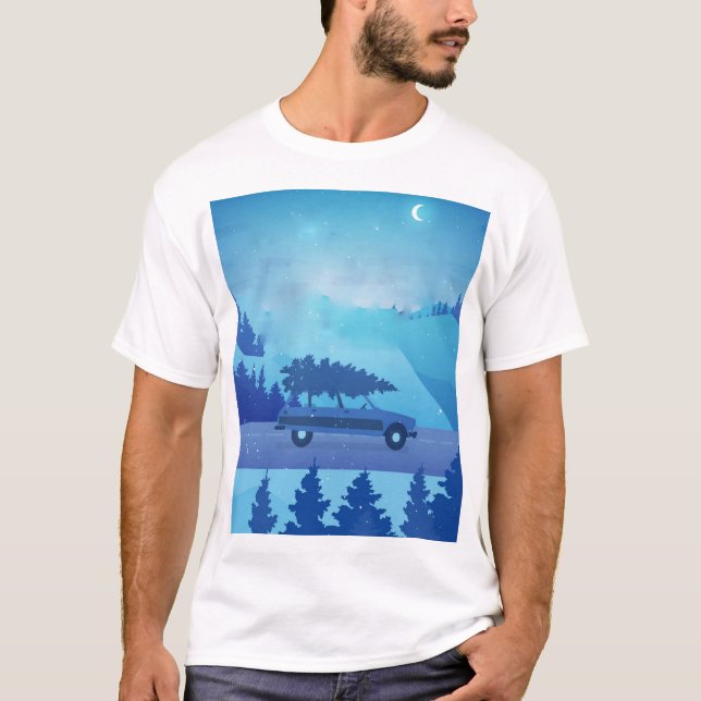 Köra längs vägen med julgran t shirt (Framsida)
