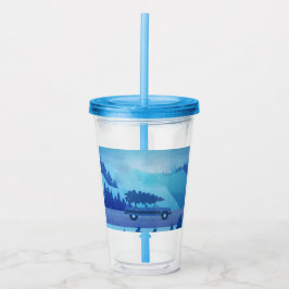 Köra längs vägen med julgran take away mugg