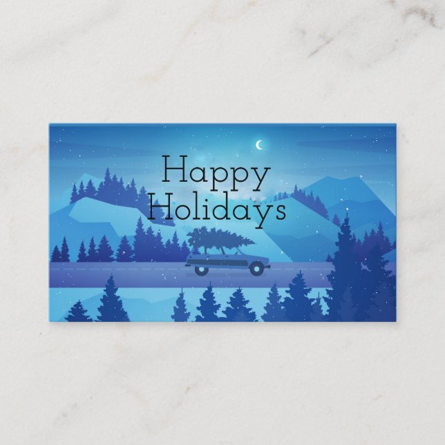 Köra längs vägen med julgran visitkort (Framsida)