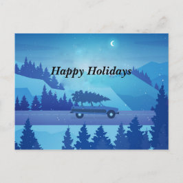 köra längs vägen med julgran vykort