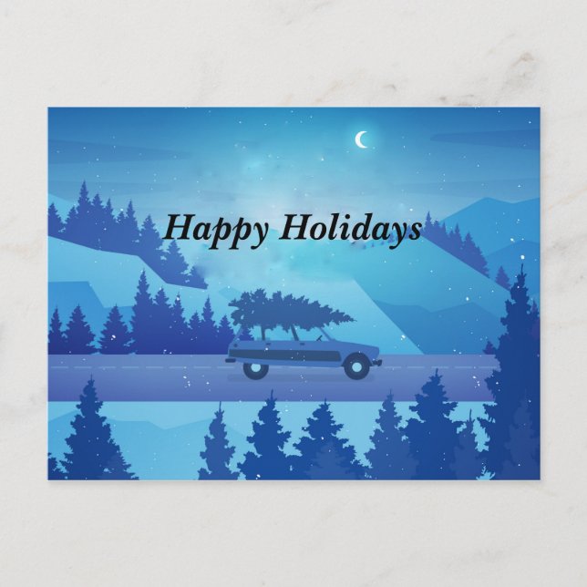 köra längs vägen med julgran vykort (Framsida)