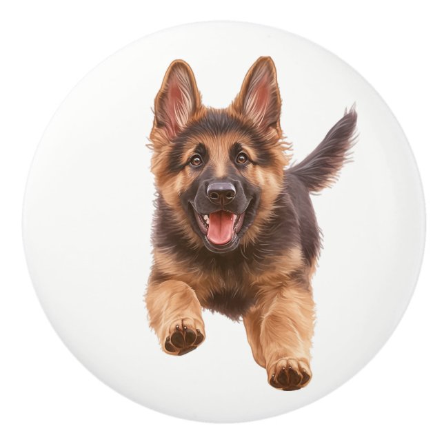 Köra Lycklig Hund #4 keramisk pull Knopp (Framsidan)