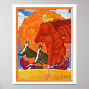 "Köra med Greyhounds" Art Deco-utskrift 16 x 20 Poster