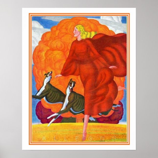 "Köra med Greyhounds" Art Deco-utskrift 16 x 20 Poster (Framsidan)