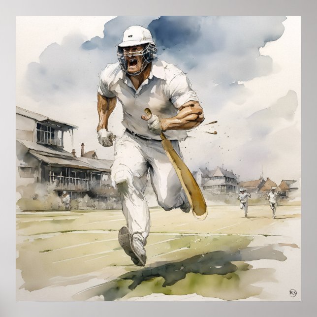 Köra mellan Wicken - Archival Cricket-utskrift Poster (Framsidan)