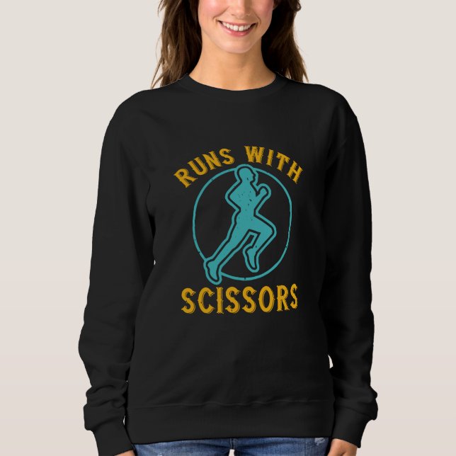 Köra - Springa med sax T Shirt (Framsida)
