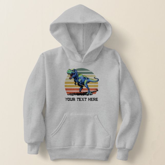 Köra T-Rex Anpassningsbar Text Kids Pullover Hoodi T Shirt (Laydown)