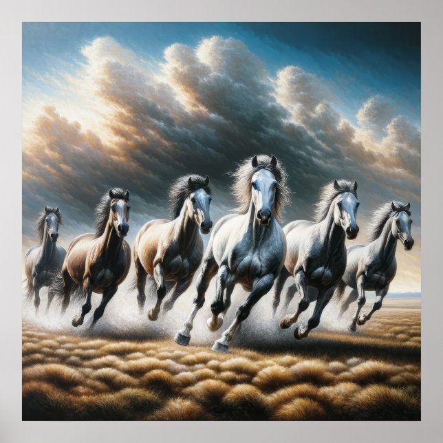 Köra Vild Horses - Dynamic Nature Art Print Poster (Framsidan)