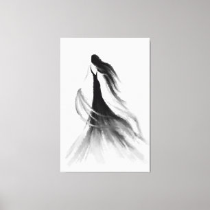 Köra Woman Kanvastryck Black and White Painting