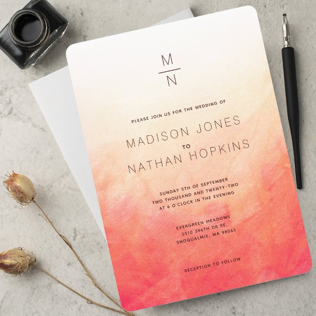 Koral Akvarell Minimalistisk Bröllop Inbjudningar (Skapare uppladdad)