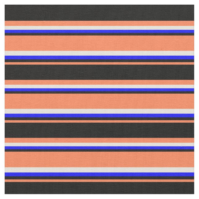 Koral, Black, Blue och Beige Färgad Mönster Tyg (Närbild)