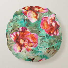 Koral Blommig Turkos - Boho Vintage Kudd Rund Kudde