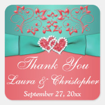 Koral, Blommigt, hjärta 1,5 tum Sq. Bröllopsförmån