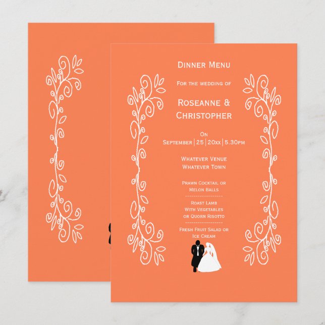 Koral Bröllop Menu Bride Groom Design Meny (Fram/baksida)