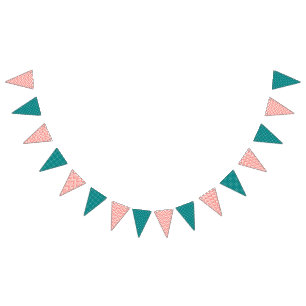 Koral Chevron med Teal Polka Dot Mönster Vimplar