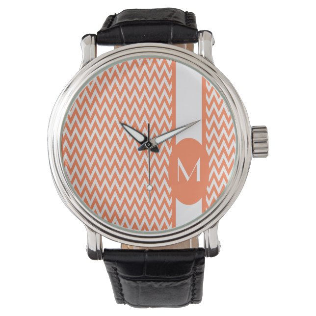 Koral Elegant Chevron-design med monogram Armbandsur (Framsida)