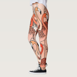 Koral Färgade Flamingos Leggings