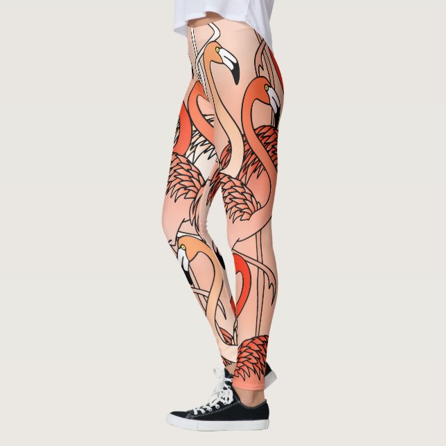 Koral Färgade Flamingos Leggings (Vänster)