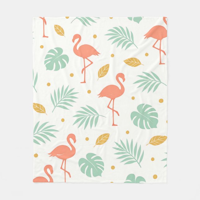 Koral Flamingo Tropiskt Bladmönster Fleecefilt (Framsidan)