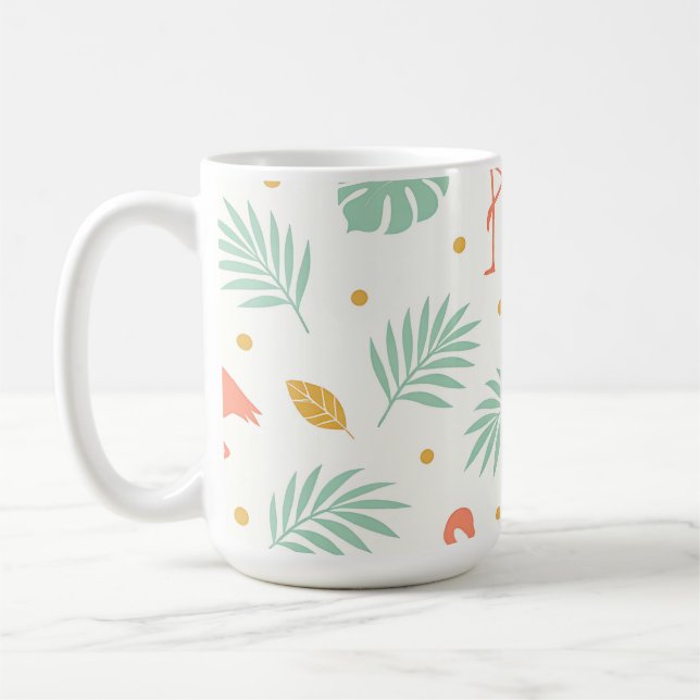 Koral Flamingo Tropiskt Bladmönster Kaffemugg (Vänster)