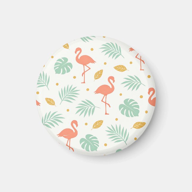 Koral Flamingo Tropiskt Bladmönster Magnet (Framsidan)