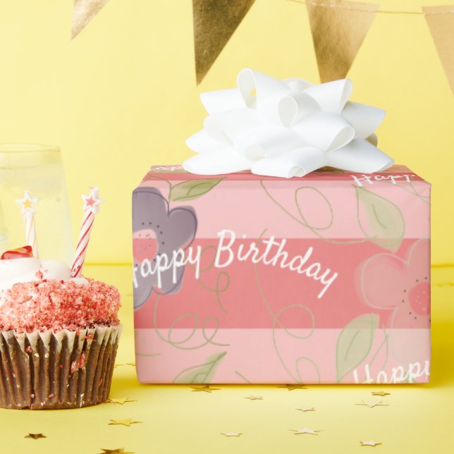 Koral Fliral Mönstrad Presentpapper (Födelsedagsfest)