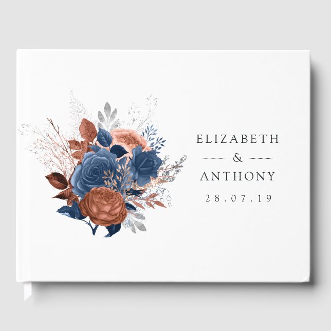 Koral, flottan och Silver Blommigt Bröllop Gästböcker (Framsida)