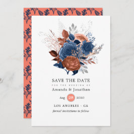 Koral, flottan och Silver Blommigt Bröllop Spara Datumet