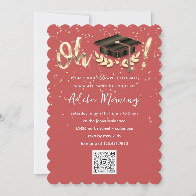 Koral för QR-koden för Golden Confetti Student Par Inbjudningar (Framsida)
