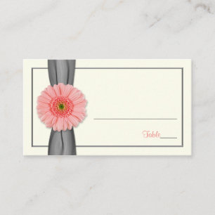 Koral Gerbera Daisy Grått Ribbon Bröllop Place Car Placeringskort
