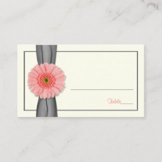 Koral Gerbera Daisy Grått Ribbon Bröllop Place Car Placeringskort