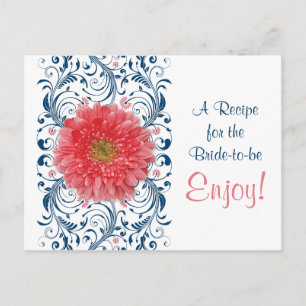 Koral Gerbera Daisy Navy Recipe Card Möhippa Vykort